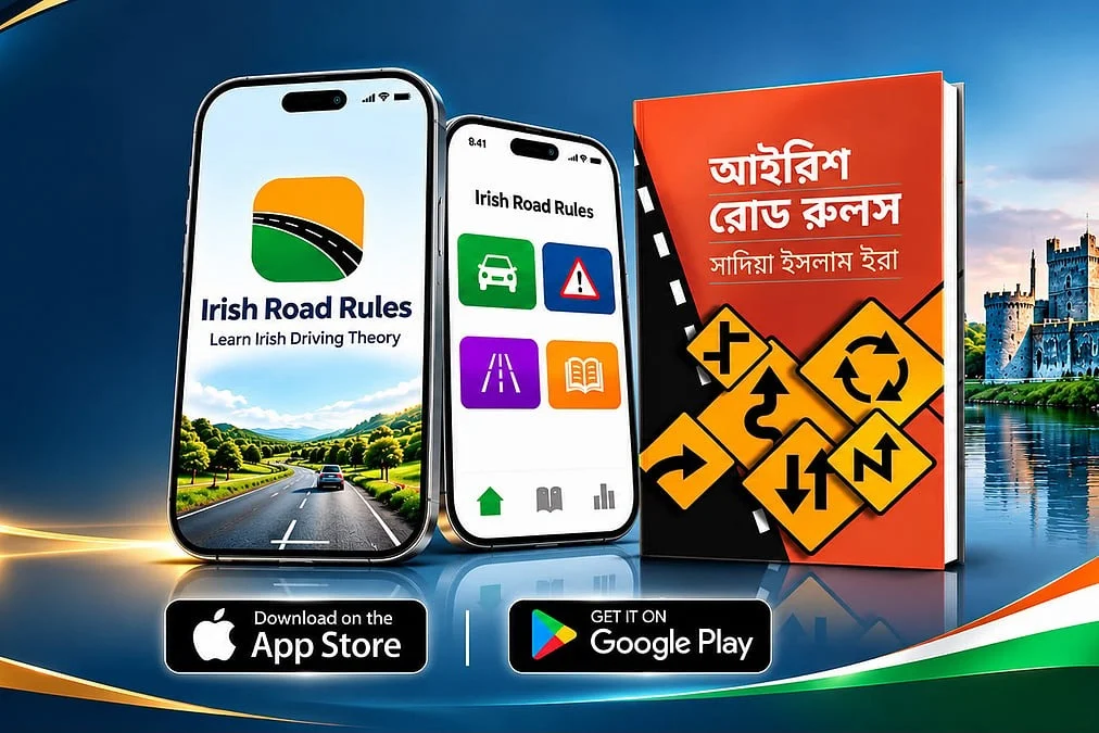 আয়ারল্যান্ডে ড্রাইভিং থিওরি পরীক্ষার প্রস্তুতির বাংলা অ্যাপ ও বই প্রকাশ